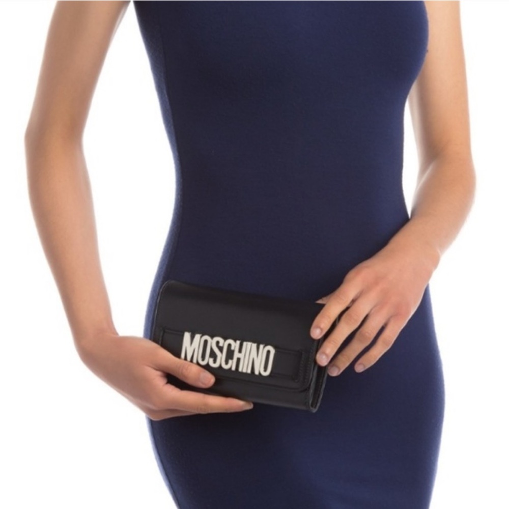 Moschino Silver Logo Flap Leather Wallet